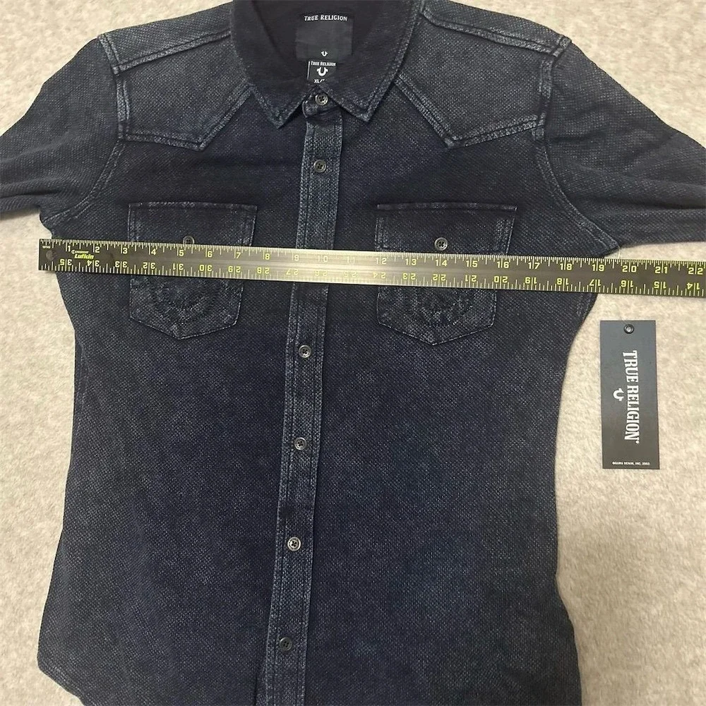 True Religion Shirt Kids XL Indigo Knit Button-Up Shirt Long‎ Sleeve Casual